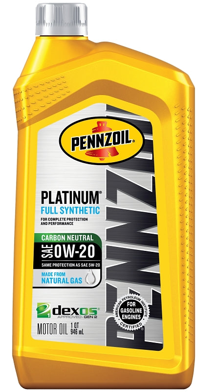Pennzoil Platinum 550036541 Motor Oil, 0W-20, 32 oz Bottle