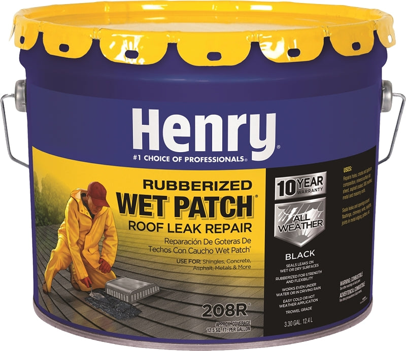 Henry Wet Patch 208 HE208R061 Roof Cement, Black, Liquid, 3.5 gal Can