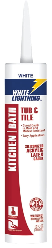White Lightning W22000010 Caulk, White, -30 to 180 deg F, 10 fl-oz, Cartridge