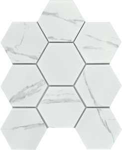Emser Tile Elegan Series W95ELEGCA1011MH4M Porcelain Mosaic Tile, 11 in L Tile, 10 in W Tile, Pressed Edge, Calacata