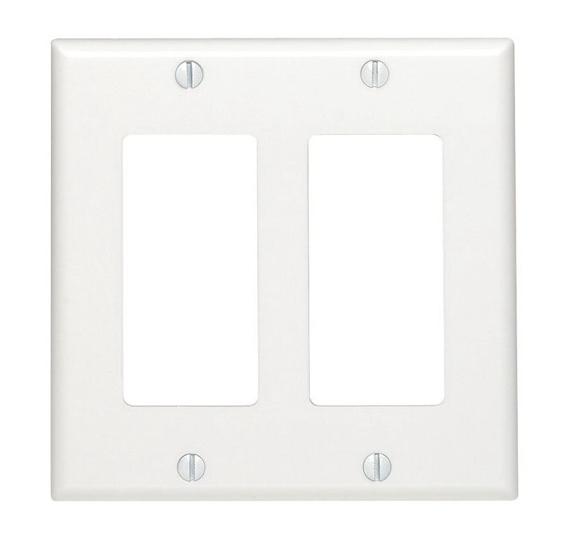 Leviton 80409-W Wallplate, 4-1/2 in L, 4.56 in W, 2-Gang, Thermoset Plastic, White, Smooth