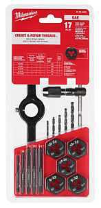 Milwaukee 49-22-5600 Tap and Die Set, 17-Piece, HCS, Black Oxide
