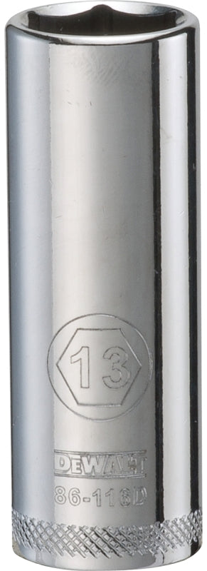 DeWALT DWMT86116OSP Drive Socket, 13 mm Socket, 1/4 in Drive, 6-Point, Steel, Polished Chrome Vanadium