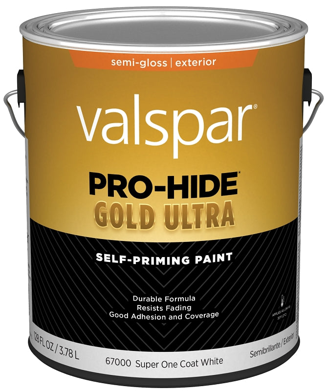 Valspar Pro-Hide Gold Ultra 6700 028.0067000.007 Latex Paint, Acrylic Base, Semi-Gloss Sheen, Super One Coat White
