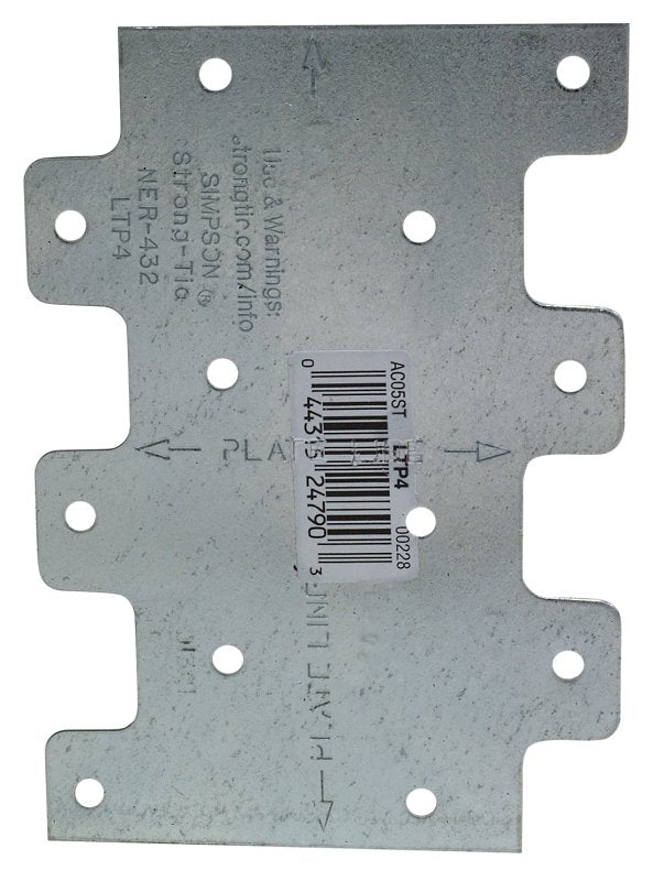 Simpson Strong-Tie LTP LTP4 Lateral Tie Plate, 4-1/4 in W, 3 in H, Steel, Galvanized/Zinc