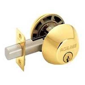 Schlage B62N505 Deadbolt, 1 Grade, SC1 Key, Metal, Bright Brass, 2-3/8, 2-3/4 in Backset, C Keyway