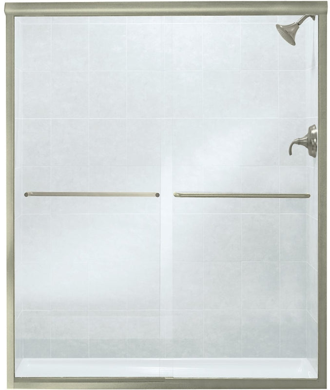 Sterling 5475-59N-G05 Shower Door, Clear Glass, Tempered Glass, Frameless Frame, Aluminum Frame, Stainless Steel