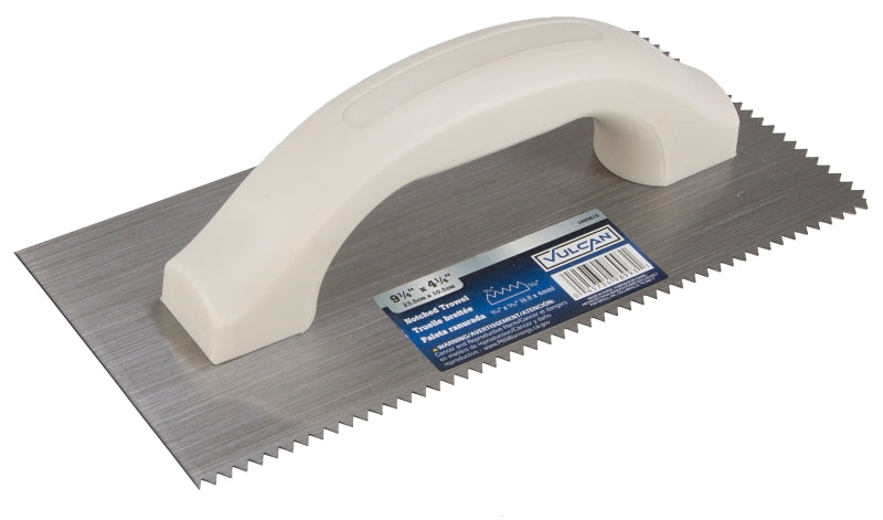 Vulcan V-Notched Trowel, 3/16 in x 5/32 in, High-Carbon Steel Blade, Poly Foam Ergonomic Handle