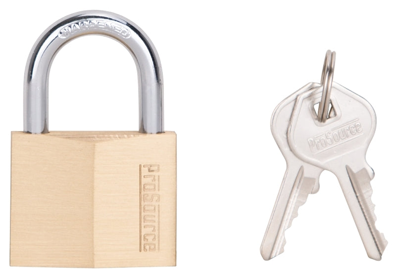 ProSource HD10040-3L Padlock, Standard Shackle, 1/4 in Dia Shackle, 1-1/4 in H Shackle, Steel Shackle, Brass Body