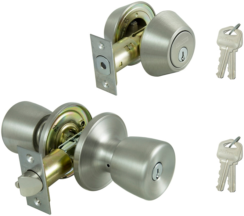 ProSource BS6B1-PS Deadbolt and Entry Lockset, Turnbutton Lock, Knob Handle, Tulip Design, Stainless Steel, 3 Grade