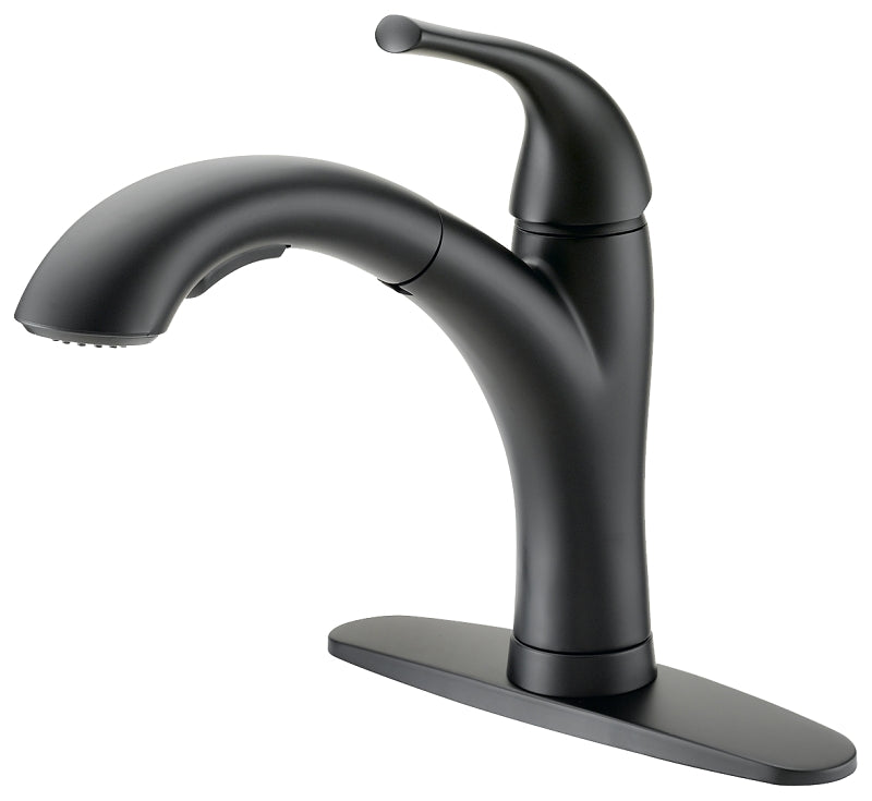 Boston Harbor Pull-Out Kitchen Faucet, 1.8 gpm, 1-Faucet Handle, 1, 3-Faucet Hole, Metal/Plastic, Matte Black