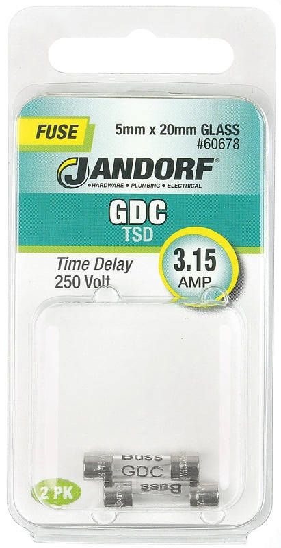 Jandorf 60678 Time Delay Fuse, 3.15 A, 250 V, 35 A Interrupt, Glass Body