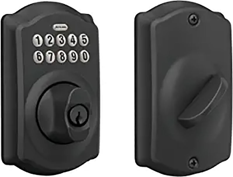 Schlage BE365 V CAM 622 Electronic Deadbolt, Matte Black, Residential, 1 Grade, Metal, Thumbturn Interior Handle