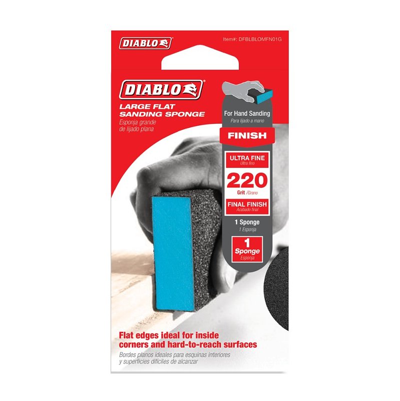 Diablo DFBLBLOMFN01G Large Flat Edge Sanding Sponge, 5 in L, 3 in W, 220 Grit, Ultra Fine, Aluminum Oxide Abrasive