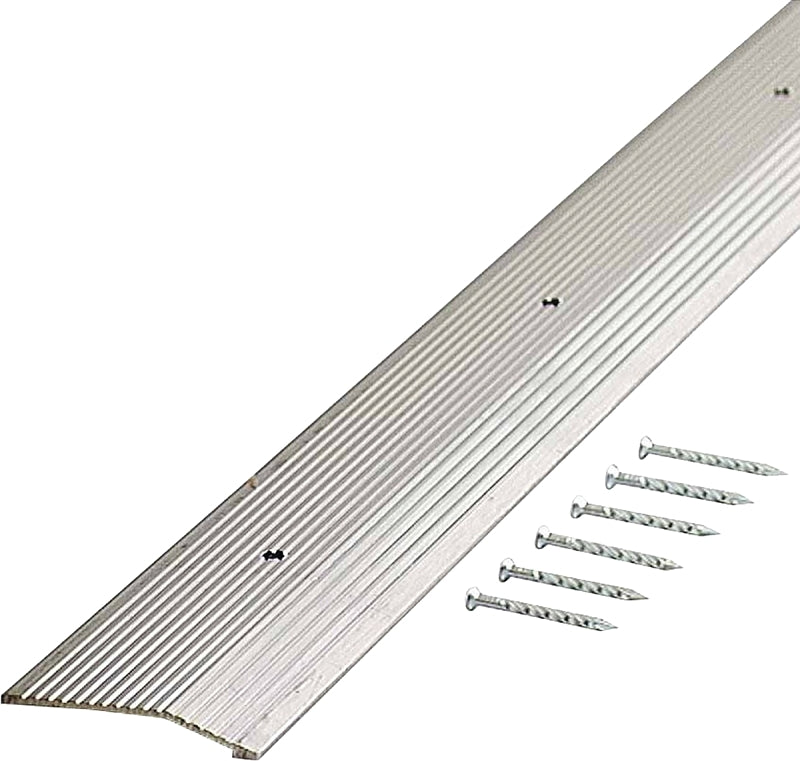 M-D 78220 Carpet Trim, 72 in L, 2 in W, Fluted Surface, Aluminum, Silver