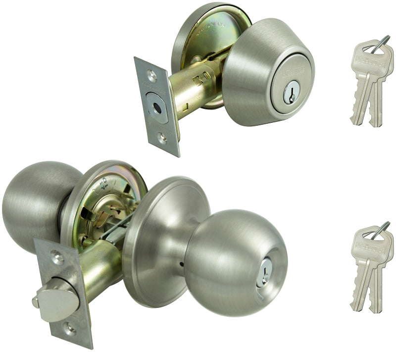 ProSource B3PB1-PS Deadbolt and Entry Lockset, Turnbutton Lock, Saturn Design, Satin Nickel, 3 Grade, Stainless Steel