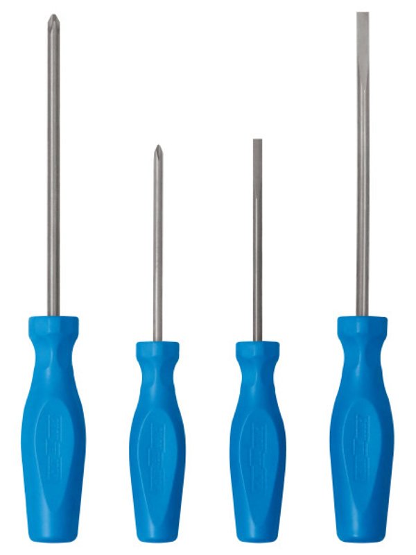 Channellock SD-4H Standard Screwdriver Set, 4-Piece, Tri-Alloy Steel, Gun Metal High Polish, Blue