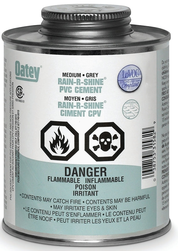 Oatey Rain-R-Shine 31580 Solvent Cement, Gray, 118 mL Can