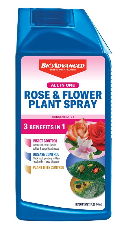 BioAdvanced 820061B All-In-One Rose and Flower Spray Concentrate, Spray Application, 32 oz Bottle