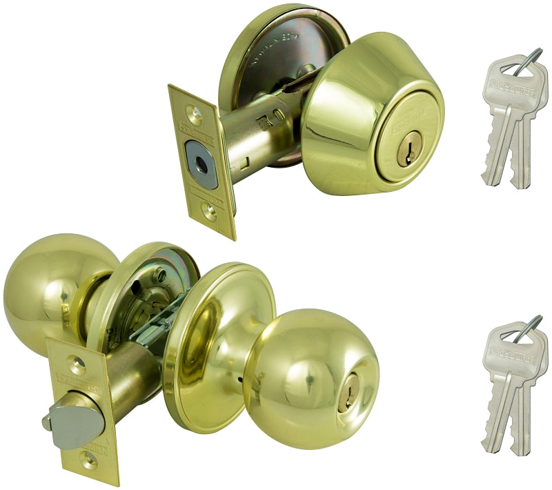 ProSource B37B1-PS Deadbolt and Entry Lockset, Turnbutton Lock, Saturn Design, Polished Brass, 3 Grade, Brass