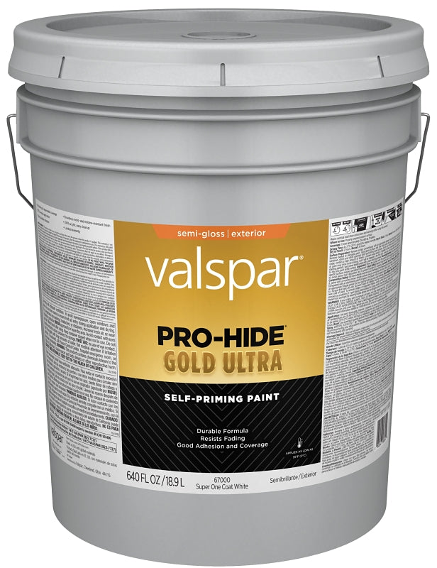 Valspar Pro-Hide Gold Ultra 6700 028.0067000.008 Latex Paint, Acrylic Base, Semi-Gloss Sheen, Super One Coat White