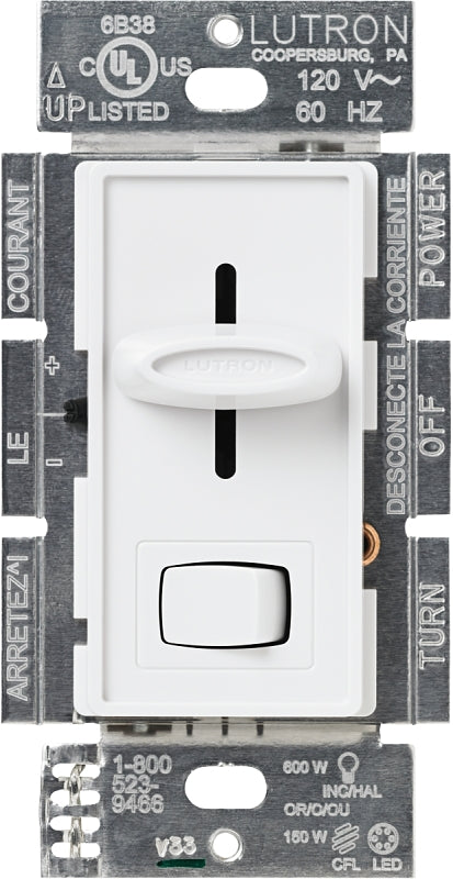 Lutron Skylark SCL-153PH-WH C.L Dimmer, 1.25 A, 120 V, 150 W, CFL, Halogen, Incandescent, LED Lamp, 3-Way, White