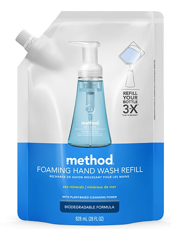 method 328110 Foaming Hand Wash Refill, Liquid, Light Blue, Sea Minerals, 28 oz Pouch
