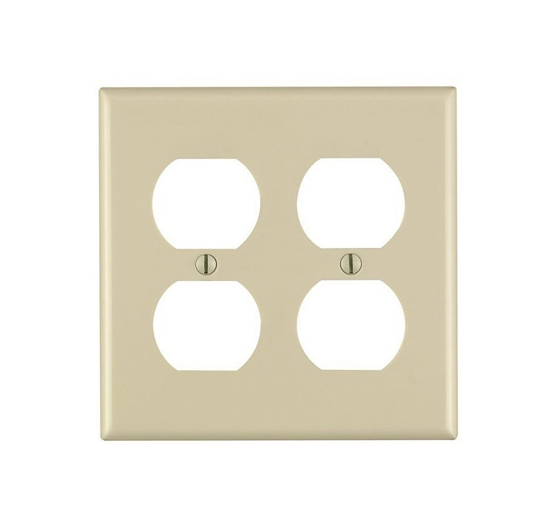 Leviton 86016 Receptacle Wallplate, 4-1/2 in L, 4-9/16 in W, 2 -Gang, Thermoset Plastic, Ivory, Smooth