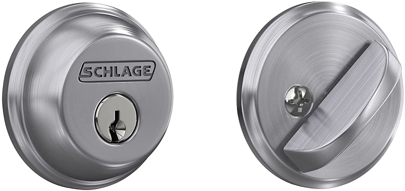 Schlage B60CSV626 Deadbolt, 1 Grade, SC1 Key, Metal, Satin Chrome, 2-3/8, 2-3/4 in Backset, C Keyway