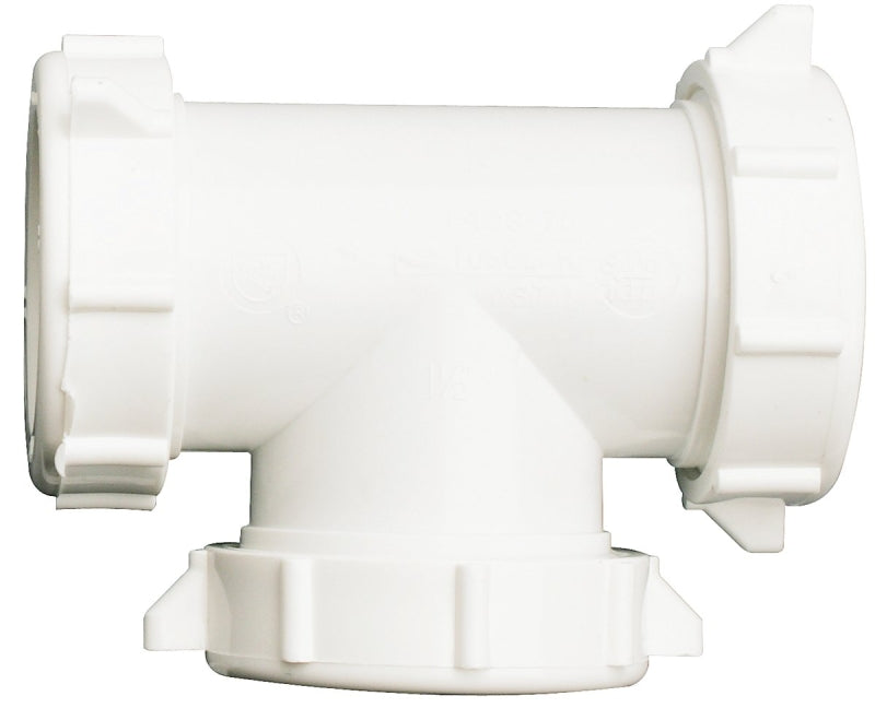 Plumb Pak PP55-6W Coupling Tee, 1-1/2 in, Slip-Joint, Plastic, White