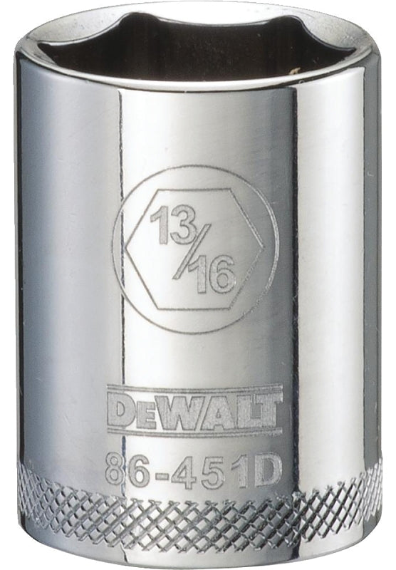 DeWALT DWMT86451OSP Drive Socket, 13/16 in Socket, 1/2 in Drive, 6-Point, Steel, Polished Chrome Vanadium