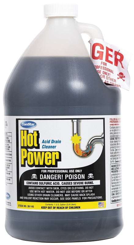 ComStar Hot Power 30-145 Drain Cleaner, Liquid, Amber, Sharp, 1 gal Bottle