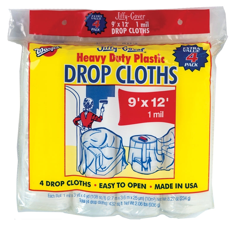 Warp's JC-9124 Drop Cloth, 12 ft L, 9 ft W, Plastic