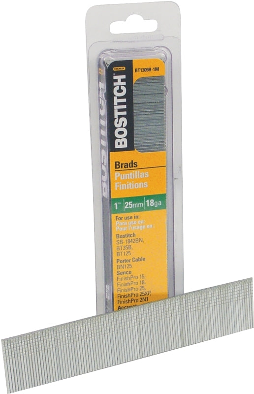 Bostitch BT1309B-1M Nail, 1 in L, 18 Gauge, Steel, Coated, Brad Head, Smooth Shank, 1000/PK