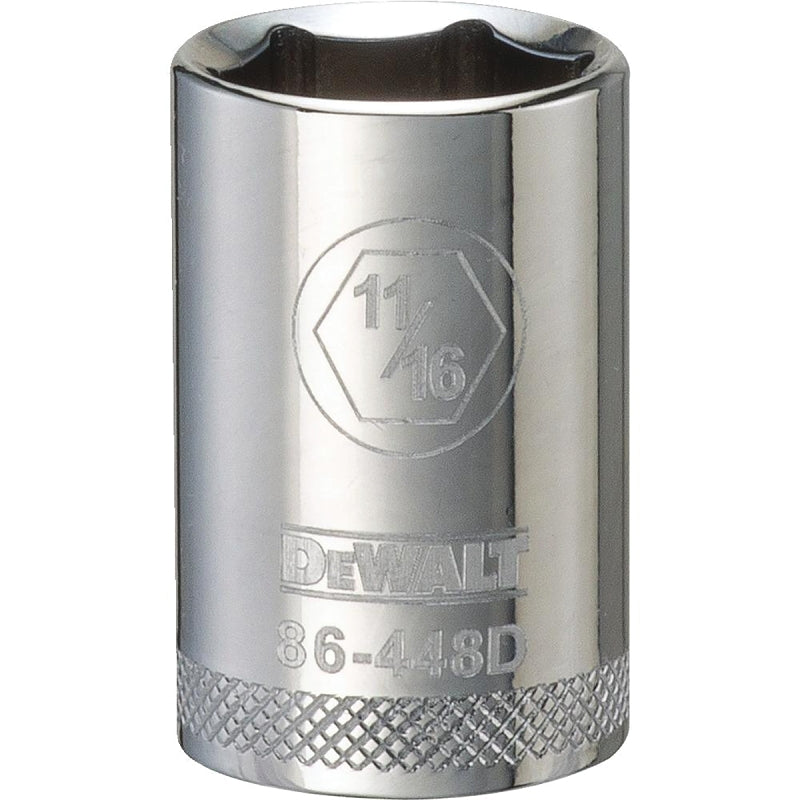 DeWALT DWMT86448OSP Drive Socket, 11/16 in Socket, 1/2 in Drive, 6-Point, Steel, Polished Chrome Vanadium
