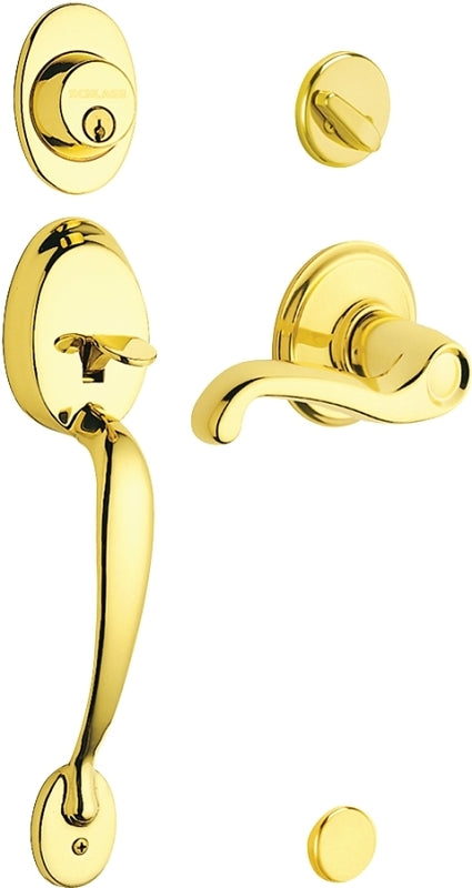 Schlage Plymouth Series F60V PLY/FLA 505 Combination Lockset, Mechanical Lock, Lever Handle, Wave Design, Bright Brass