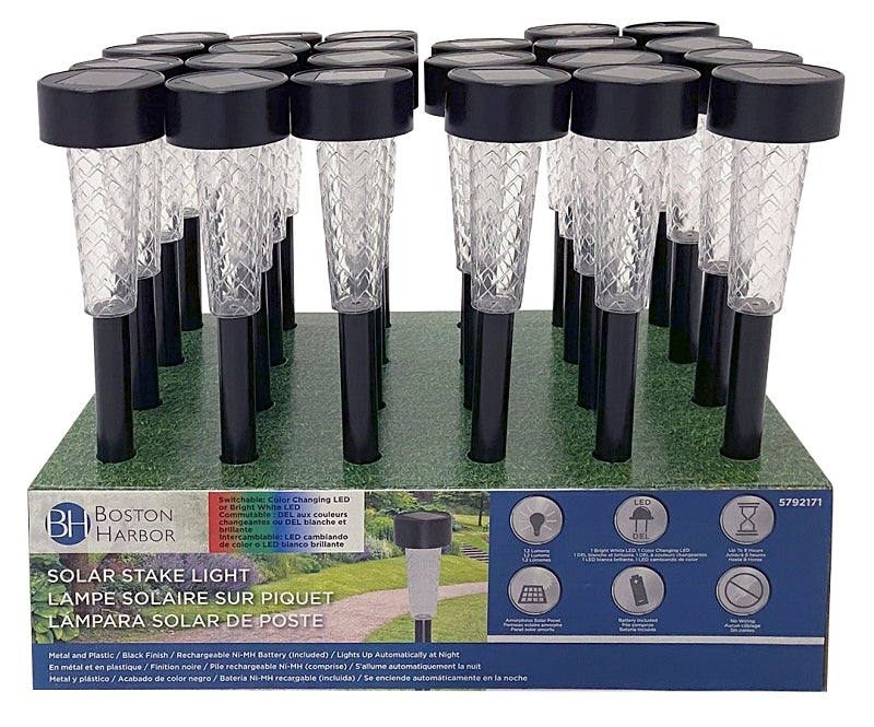 Boston Harbor 24187 Stake Light, Ni-MH Battery, AAA Battery, 1-Lamp, LED Lamp, Plastic and Metal Fixture, Black