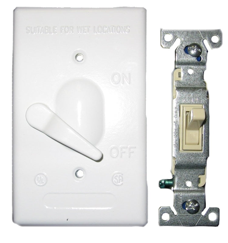 BWF 611W-1 Toggle Switch Cover, 4-9/16 in L, 2-13/16 in W, Metal, White, Powder-Coated