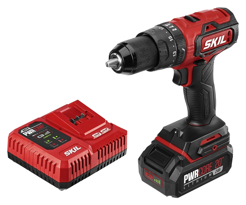 SKIL HD529402 Hammer Drill Kit, Battery Included, 20 V, 2 Ah, 1/2 in Chuck, Keyless, Ratcheting Chuck