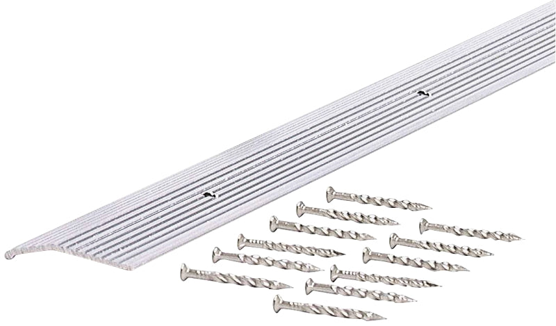 M-D 78154 Carpet Trim, 72 in L, 1.38 in W, Fluted Surface, Aluminum, Silver