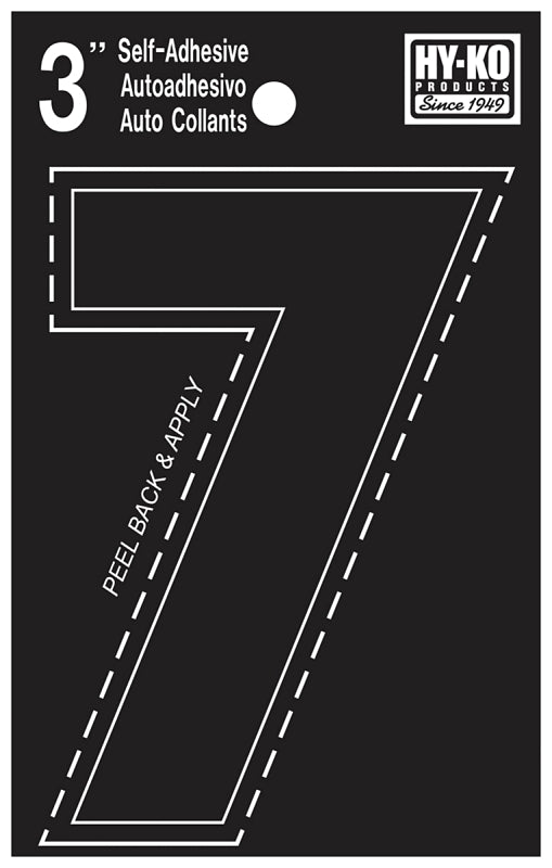 Hy-Ko 30400 Series 30407 Die-Cut Number, Character: 7, 3 in H Character, Black Character, Vinyl