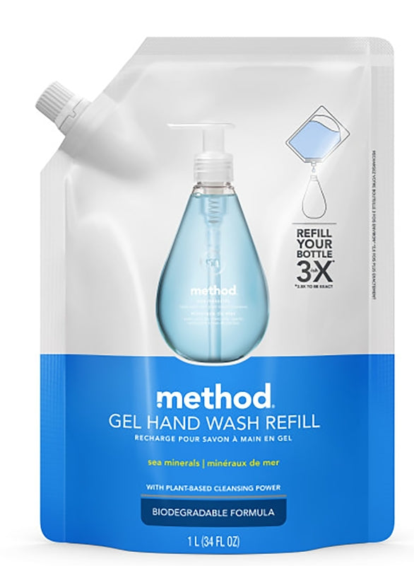 method 328105 Gel Hand Hash Refill, Gel, Light Blue, Sea Minerals, 34 oz Pouch