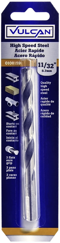 Vulcan Jobber Drill Bit, 11/32 in Dia, 4-3/4 in OAL, 3-Flat Shank