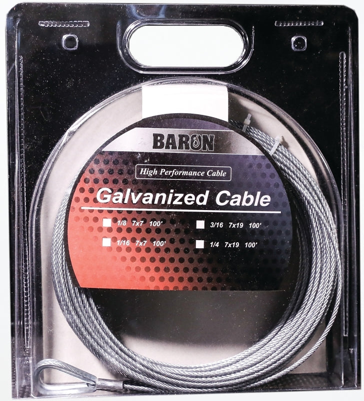 Baron 83105/50130 Aircraft Cable, 3/8 in Dia, 50 ft L, 2620 lb Working Load, Galvanized Steel