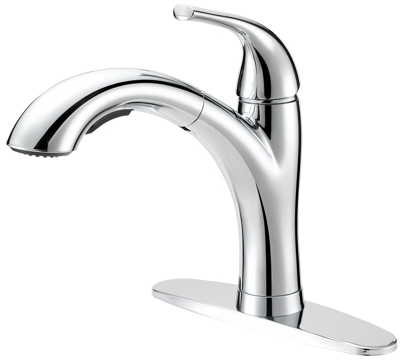 Boston Harbor Pull-Out Kitchen Faucet, 1.8 gpm, 1-Faucet Handle, 1, 3-Faucet Hole, Metal/Plastic, Chrome
