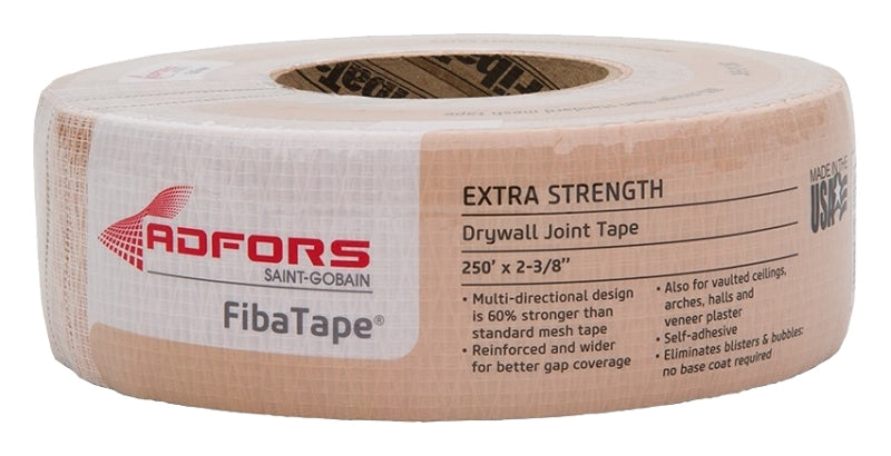 Adfors FibaTape FDW8666-U Extra Strength Drywall Tape, 250 ft L, 2-3/8 in W, Beige