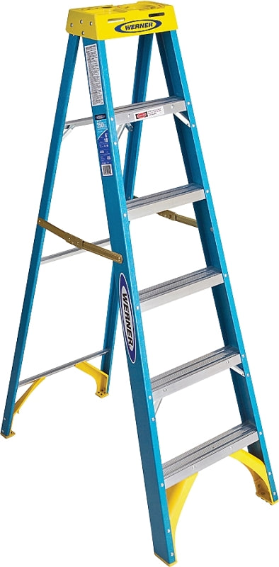 Werner 6006 Step Ladder, 6 ft H, Type I Duty Rating, Fiberglass, 250 lb, 5-Step, 10 ft Max Reach