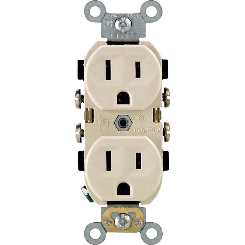 Leviton S01-0BR15-0IS Duplex Receptacle, 2 -Pole, 15 A, 125 V, Back, Side Wiring, NEMA: 5-15R, Ivory