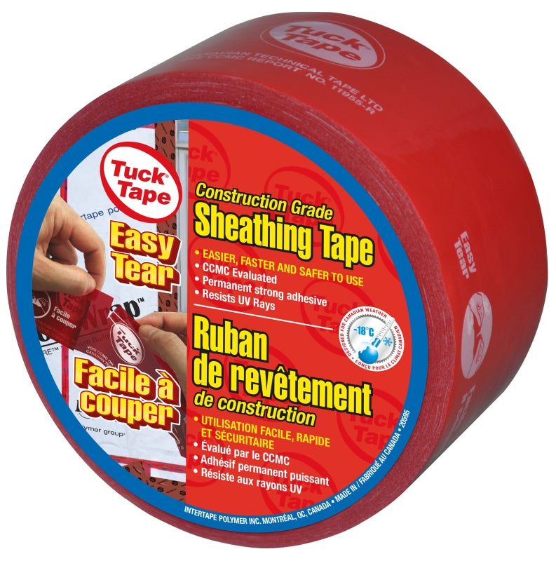Cantech 205956055 Contractors Sheathing Tape Roll, 55 m L, 60 mm W, 3 mil Thick, Polypropylene Backing, Red