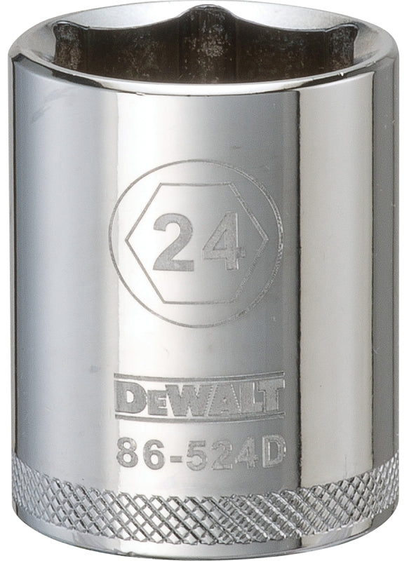 DeWALT DWMT86524OSP Drive Socket, 24 mm Socket, 1/2 in Drive, 6-Point, Vanadium Steel, Polished Chrome